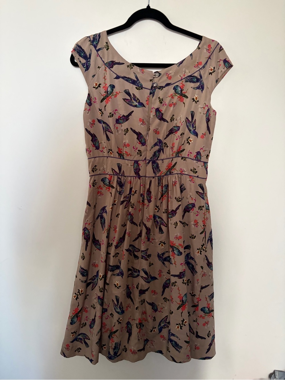 Emily And Fin Small Rachel Dress Bird-Print Cap Sleeve Dress - M - Picture 7 of 12